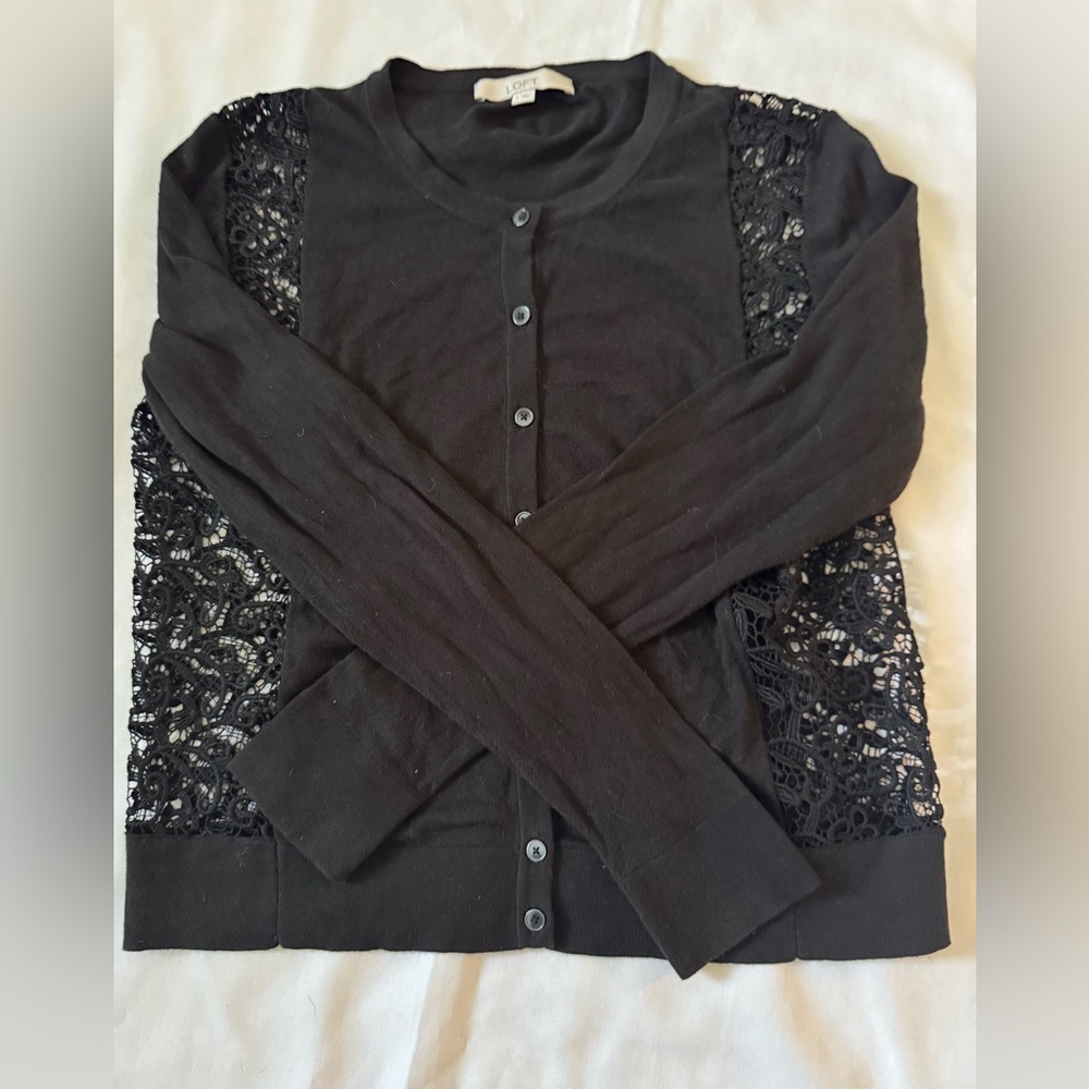 Loft Button Down Black Sweater Size M